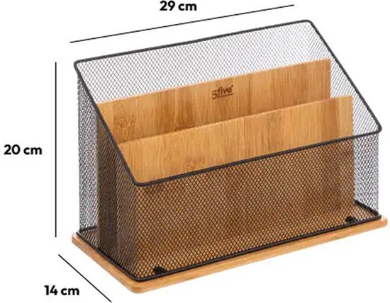 5Five tijdschriftcassette van hout en mesh – lectuurbak zwart, 29 x 14 x 20 cm – foto 2