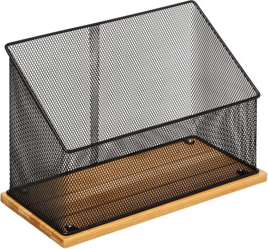 5Five tijdschriftcassette van hout en mesh – lectuurbak zwart, 29 x 14 x 20 cm – foto 4