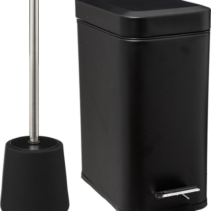 Badkamer/toilet accessoires set - WC-borstel/pedaalemmer 5L- zwart