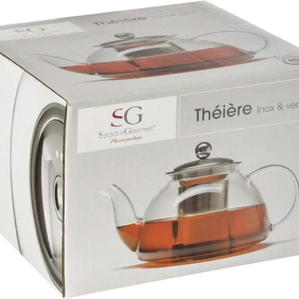 Theepot - glas/rvs - met filter - 850 ml