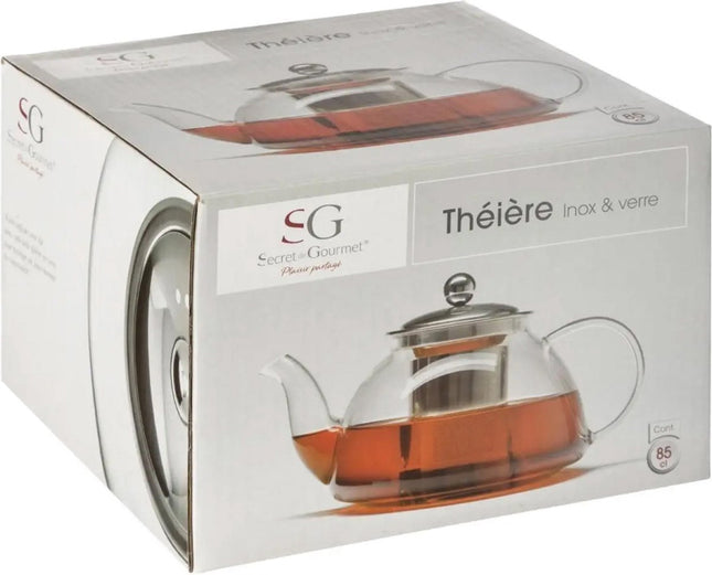 Theepot - glas/rvs - met filter - 850 ml
