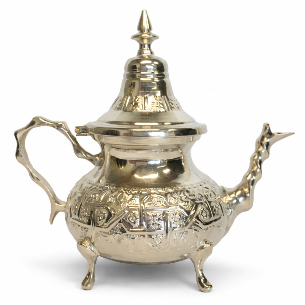 Traditionele Marokkaanse theepot zilverkleurig – handgemaakt in Fes