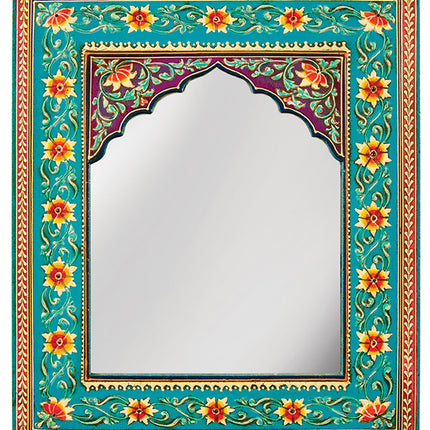 Türkiser handbemalter Wandspiegel Blumen