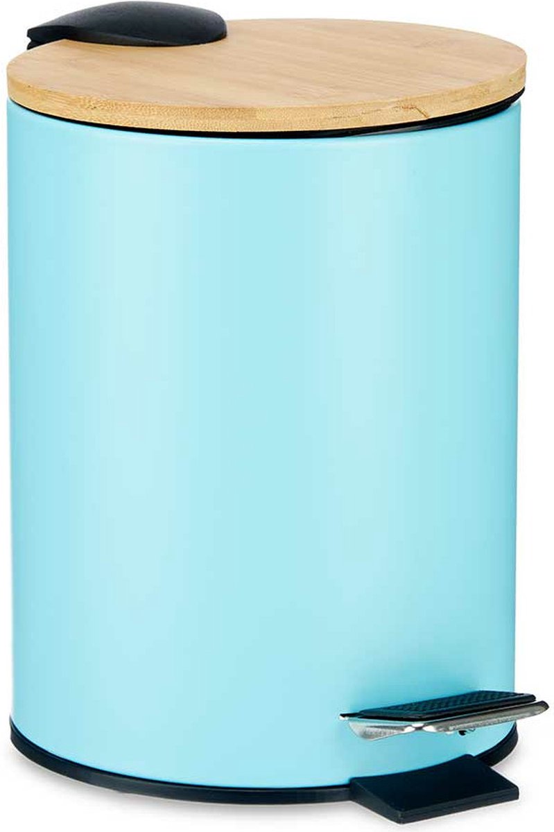 Poubelle / poubelle à pédale - 3 litres - métal / bambou - 17 x 23,5 cm