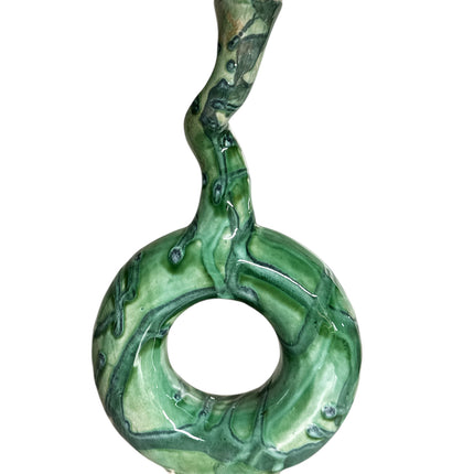 Handgemachte marokkanische Vase/Kerzenhalter mit grünem Marmoreffekt