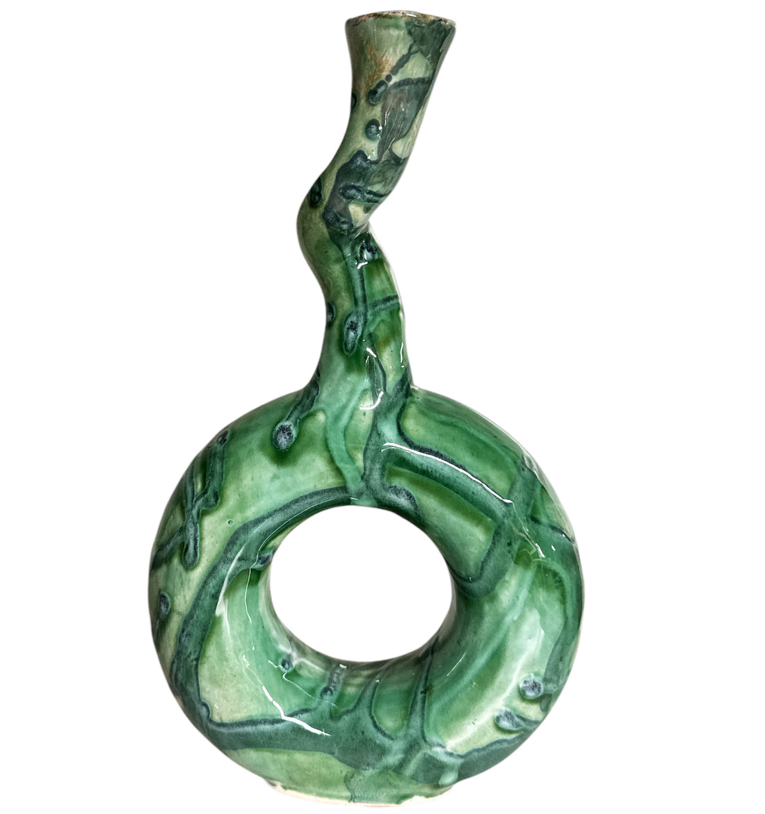 Vase/Bougeoir Marocain Fait Main avec Effet Marbre Vert