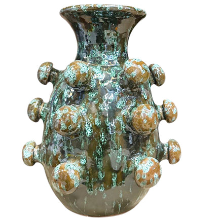 Handgefertigte Keramikvase mit Kugelstruktur – Braun/Grün – 26 cm hoch