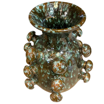 Handgefertigte Keramikvase mit Kugelstruktur – Braun/Grün – 26 cm hoch