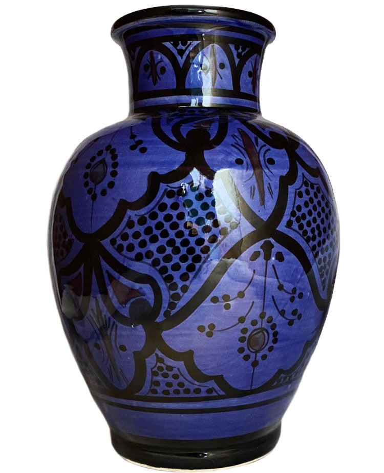 Marokkaanse vaas donkerblauw – handbeschilderd aardewerk uit Safi