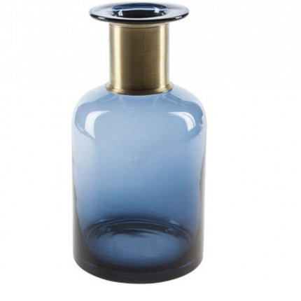 Flesvaas bloemenvaas glas donkerblauw 12 x 23 cm
