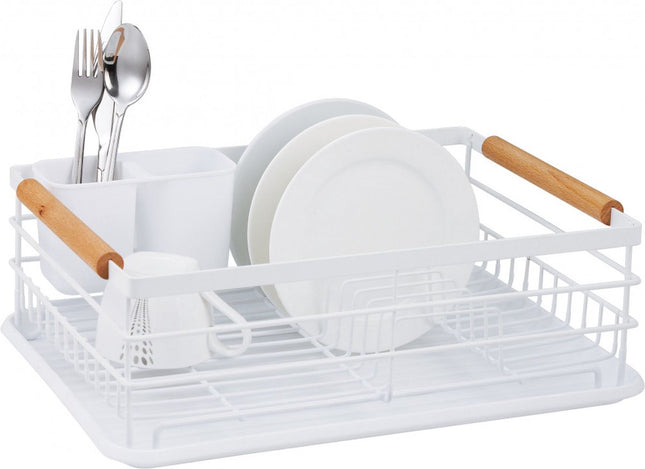 Vaat droogrek - afdruiprek - Staal / kunststof / hout - Wit