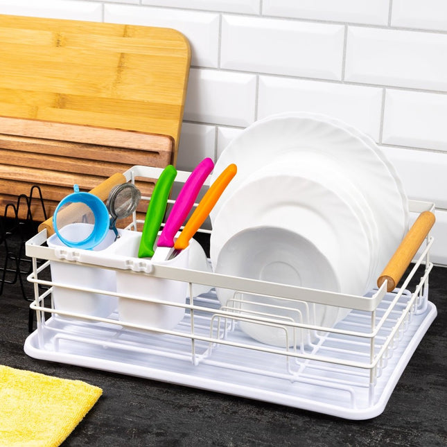 Vaat droogrek - afdruiprek - Staal / kunststof / hout - Wit