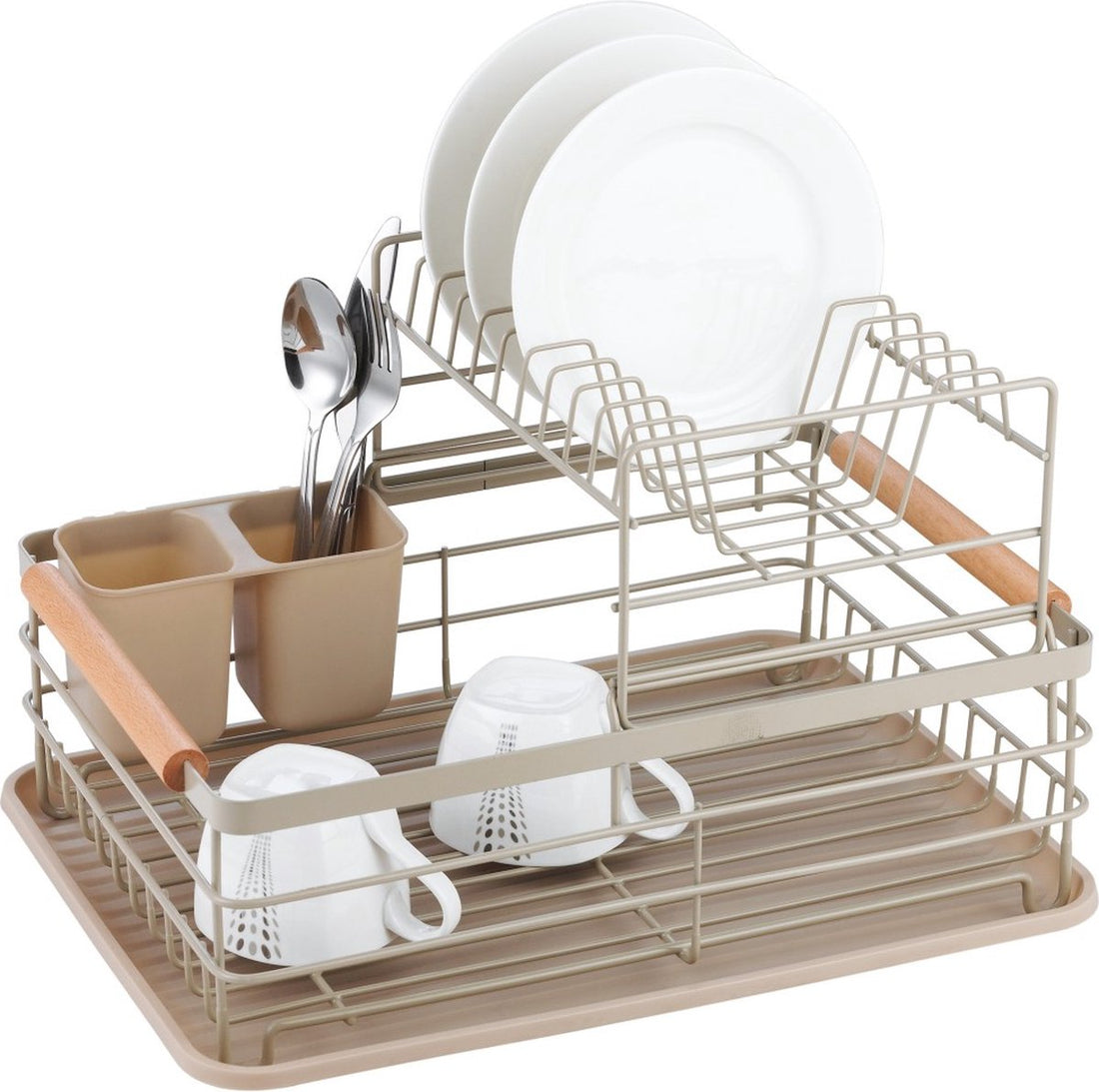 Kinghoff afdruiprek met 2 niveaus – vaatdroogrek in beige, 43 x 32 x 27 cm