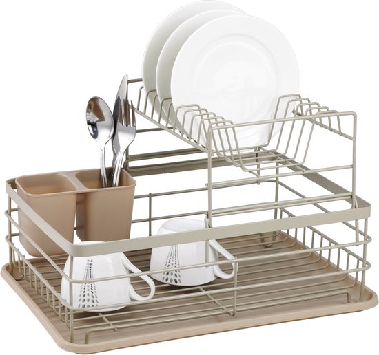 Vaat droogrek - afdruiprek - Staal / kunststof / hout - Beige