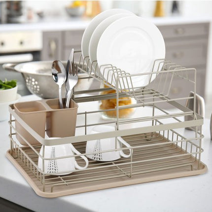 Geschirrabtropfgestell - Abtropfgestell - Stahl / Kunststoff / Holz - Beige