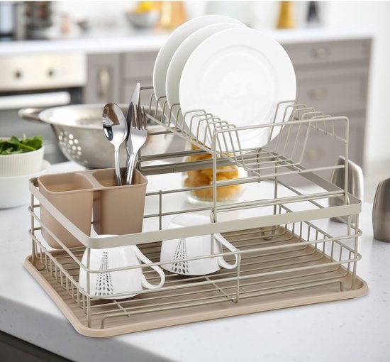 Vaat droogrek - afdruiprek - Staal / kunststof / hout - Beige