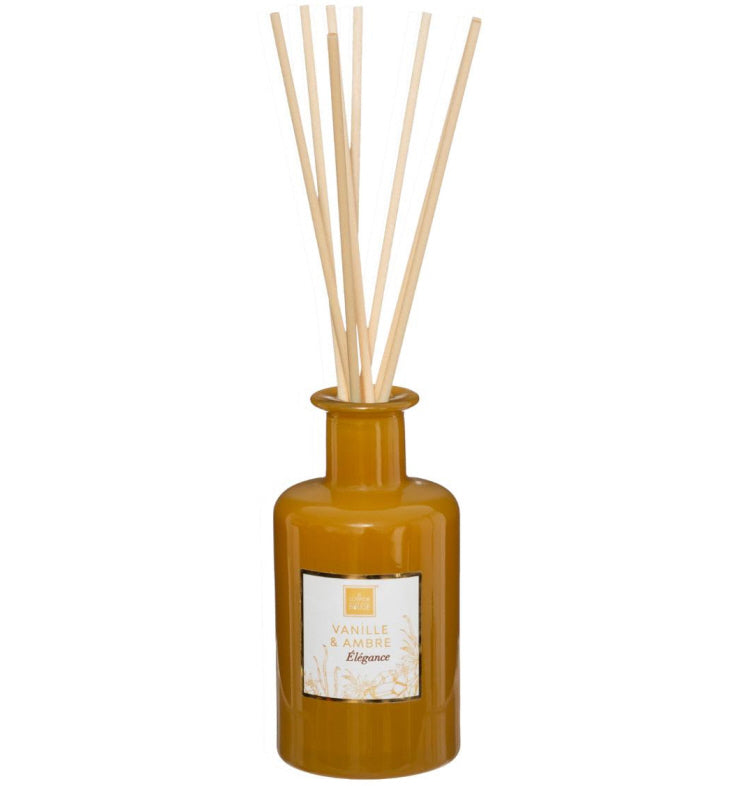 Diffuseur de parfum Vanille et Ambre 200 ml avec 8 bâtonnets de rotin