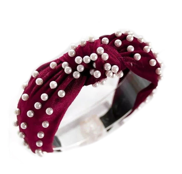 Elastic turban headband with pearls