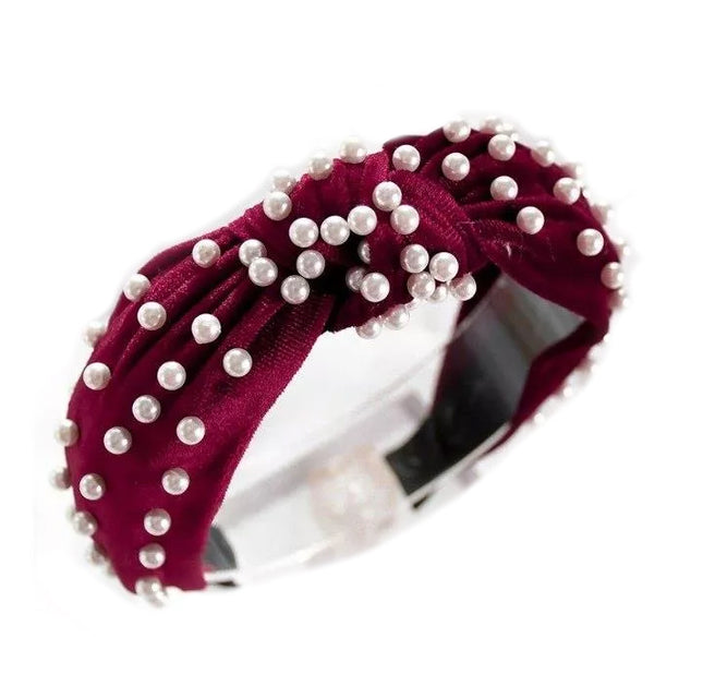 Elastische haarband turban met parels