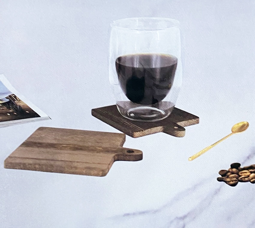 Sous-verres carrés en bois sur support métallique
