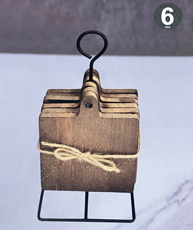 Sous-verres carrés en bois sur support métallique