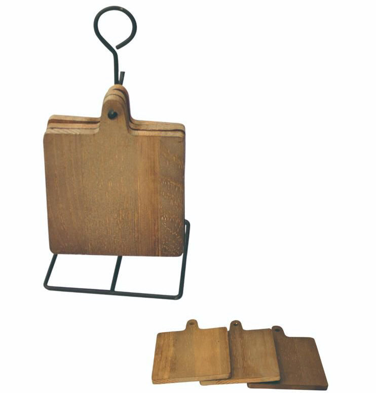 Sous-verres carrés en bois sur support métallique