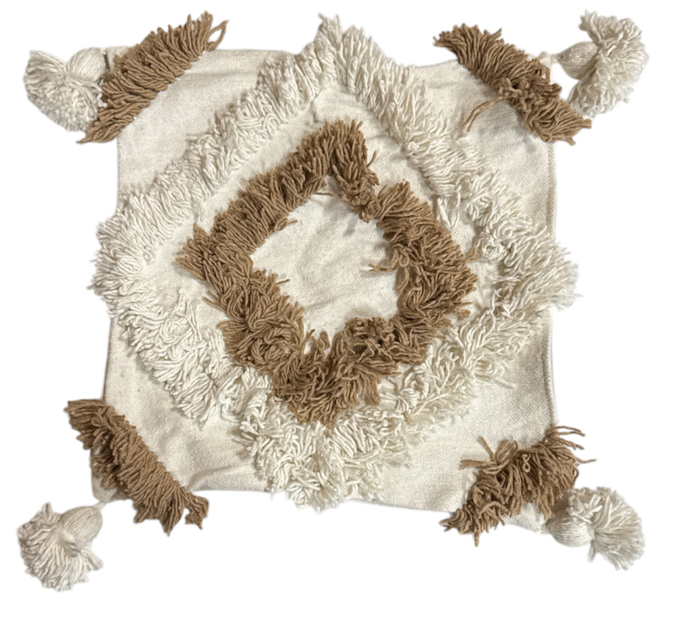 Housse de coussin carrée marocaine à pompons