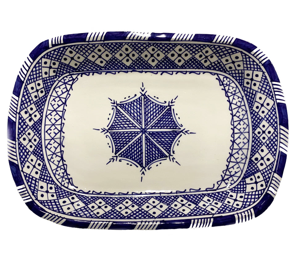 Plat carré en faïence Fès bleu