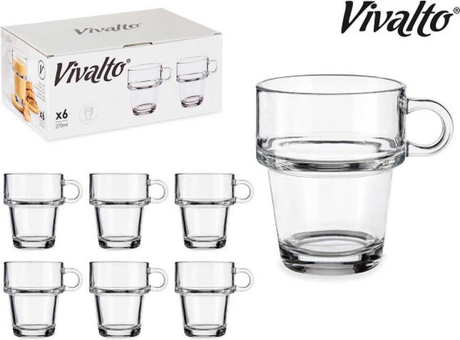 Set van 6 glazen thee/koffieglazen met oor - 27cl - stapelbaar