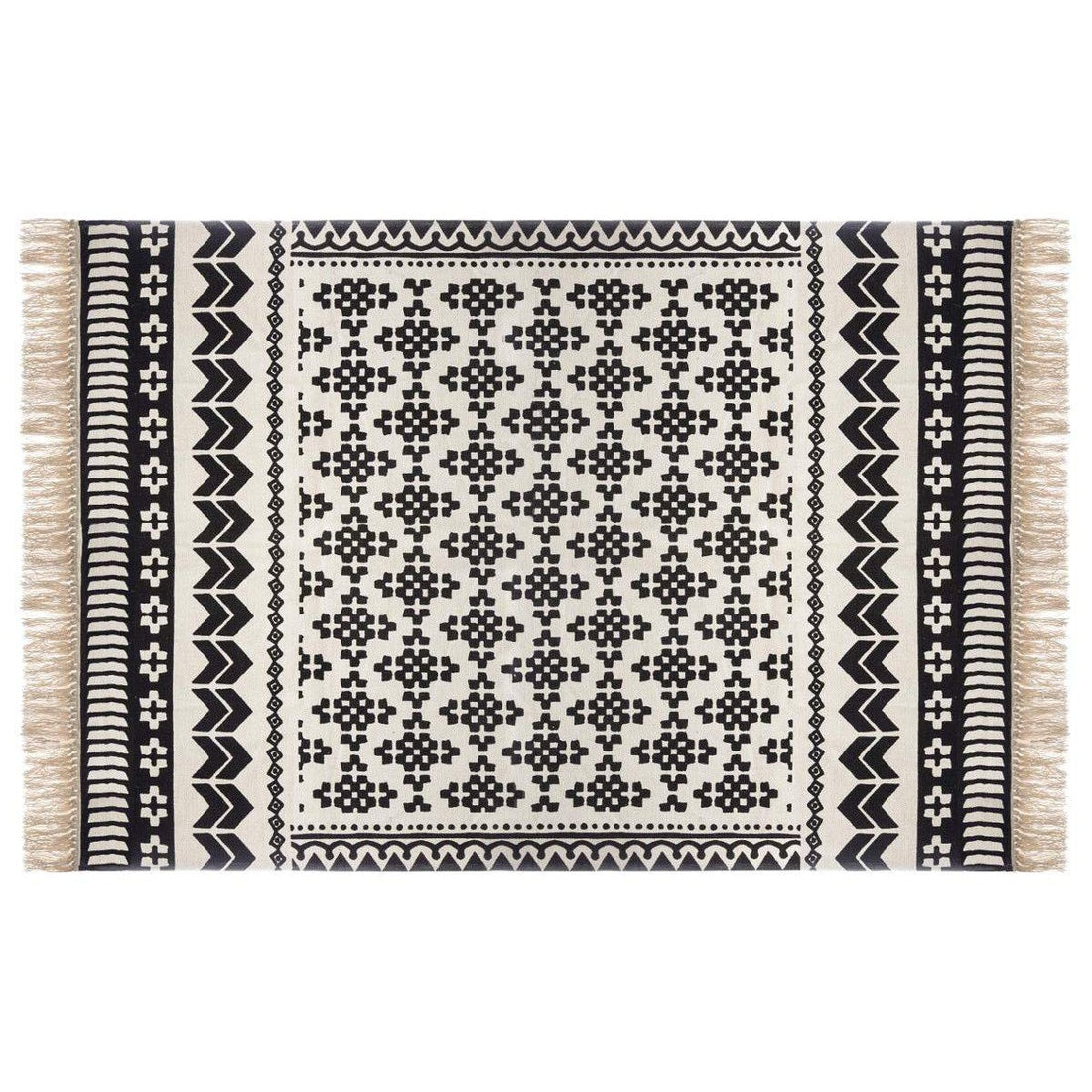 Atmosphera vloerkleed zwart wit – katoen met oosters motief, 120 x 170 cm