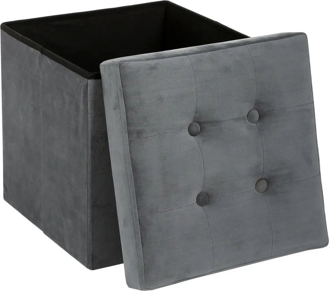 Atmosphera Pouf/Hocker/Fußhocker – Aufbewahrungsbox – Schwarz – PU/MDF – 38 x 38 cm – faltbar