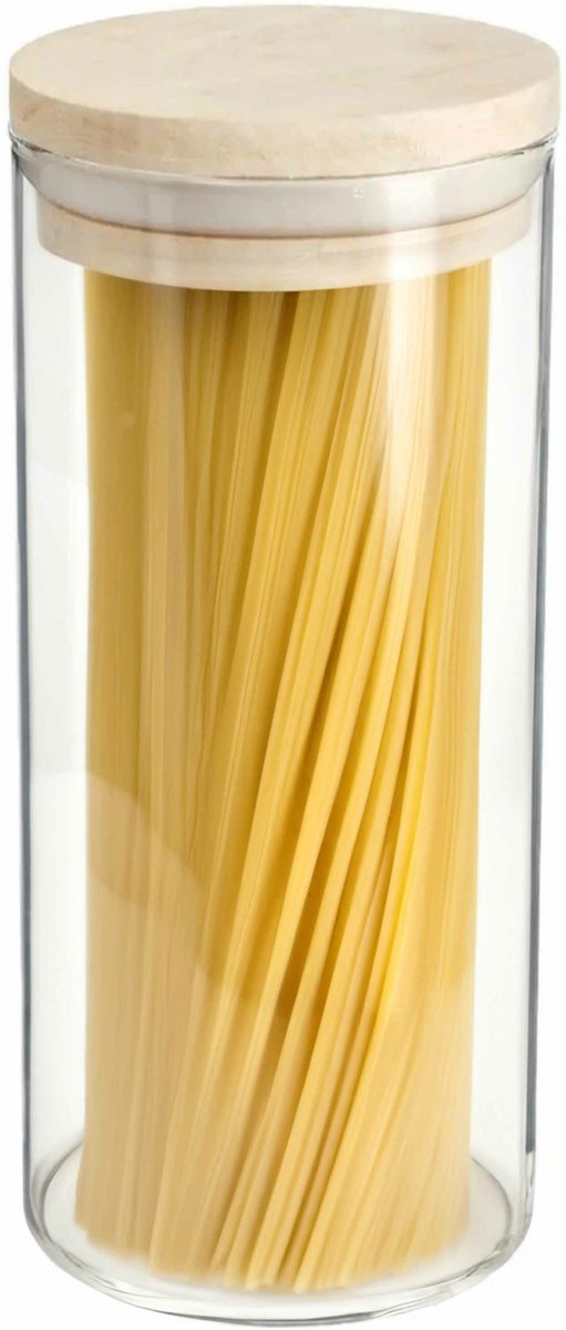 Storage jar 1.3L glass with wooden lid - 1300 ml