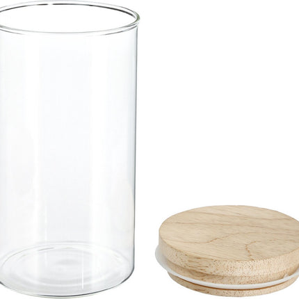 Voorraadbus/voorraadpot 1,3L glas met houten deksel - 1300 ml