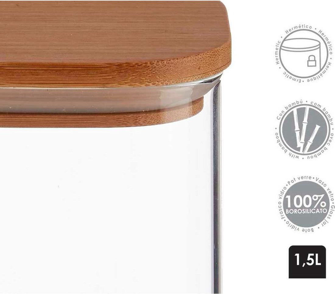 Bocaux de Conservation en Verre Avec Couvercle en Bambou (1,5 L)