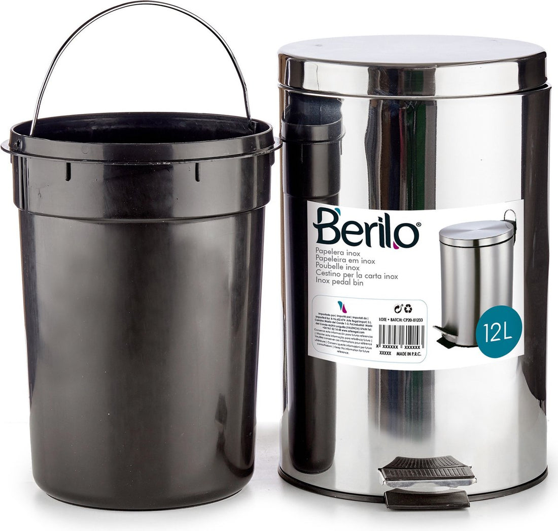 Poubelle à pédale argentée 12 litres de 25 x 39 cm