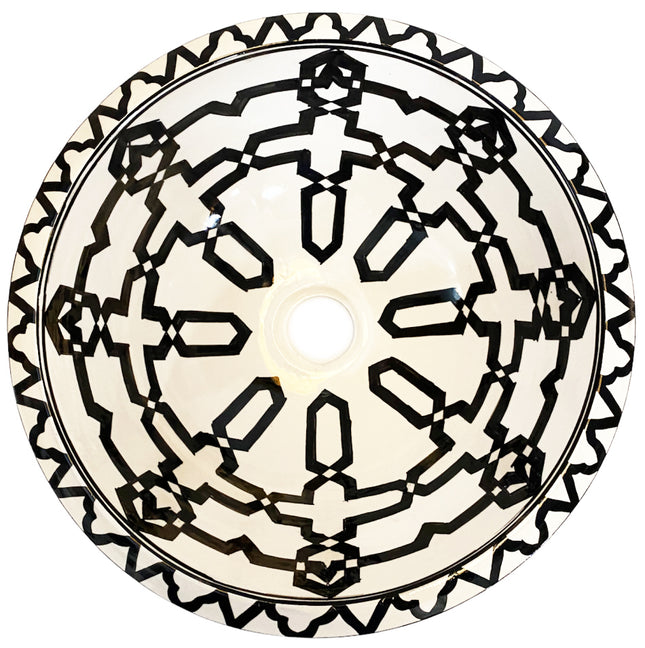 Oosterse waskom - Marokkaanse opzet keramiek wasbak  zwart - wit