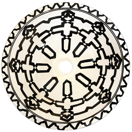Orientalisches Waschbecken - Marokkanisches Aufsatzwaschbecken Keramik schwarz - weiß