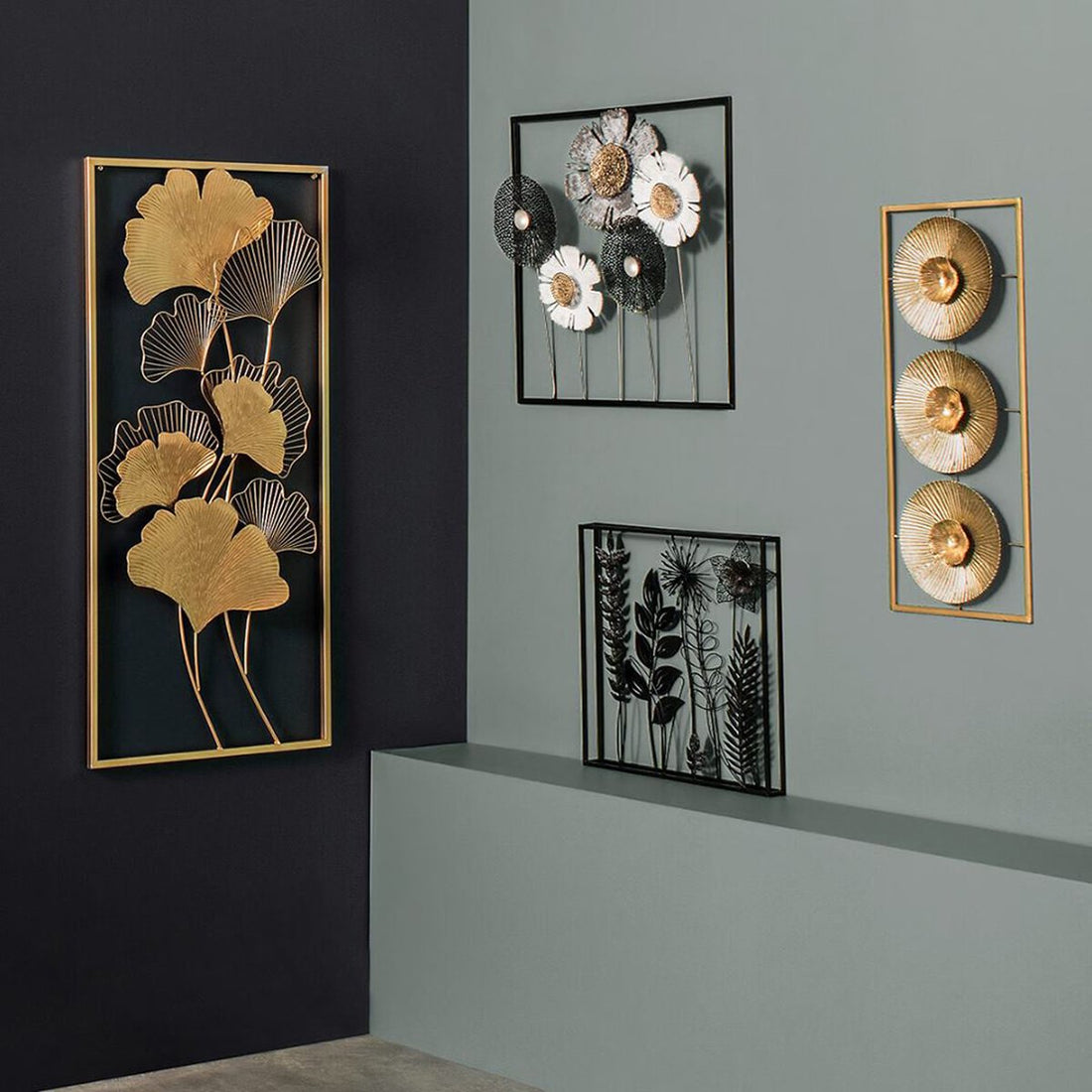 Décoration murale - Feuilles de Ginko dorées en métal - 50x100cm
