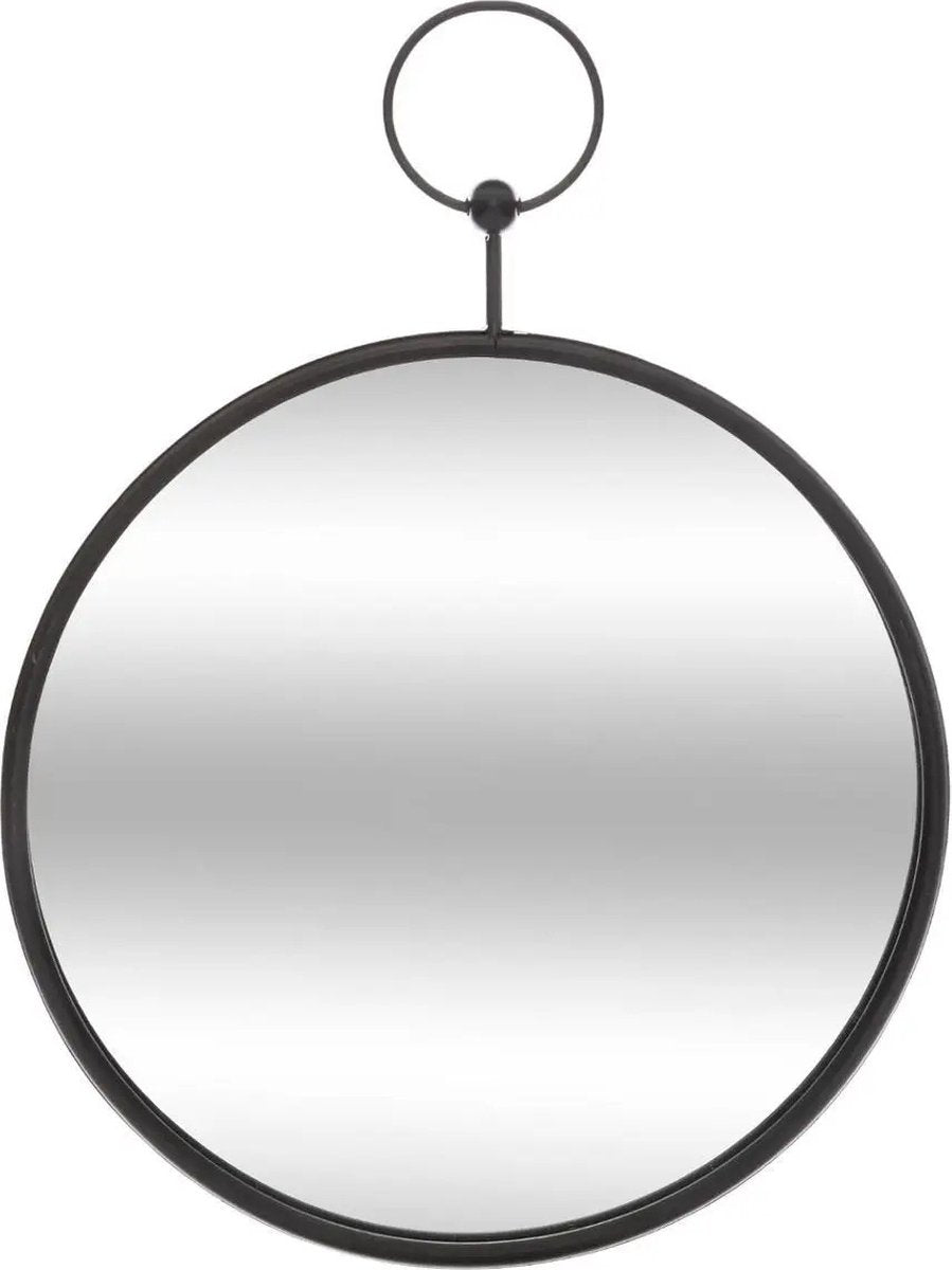 Miroir mural rond D30 cm métal noir