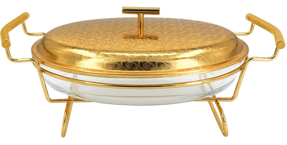 Warmhoudschaal buffet (chafing dish) – 2,4 liter, glazen schaal, zilver of goud – foto 2