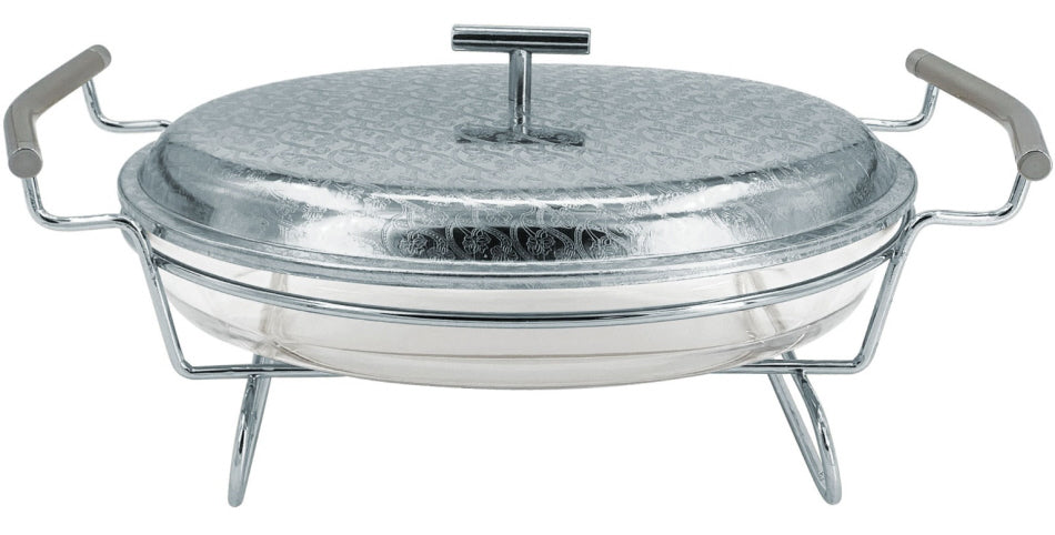 Warmhoudschaal buffet (chafing dish) – 2,4 liter, glazen schaal, zilver of goud – foto 3