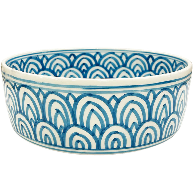 Marokkanisches Keramikwaschbecken 35 cm - Weiß - Hellblau - Handgefertigt