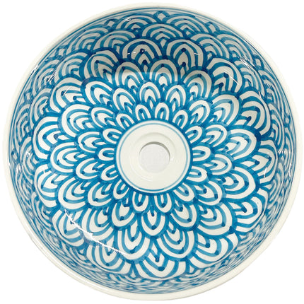 Marokkaanse keramische waskom 35 cm - Wit - Lichtblauw - Handgemaakt