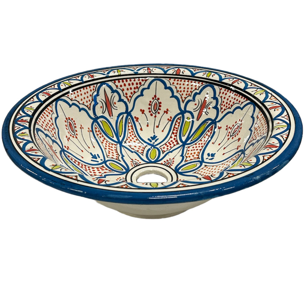 Vasque à poser en céramique marocaine lavabo Ø 40 cm bleu