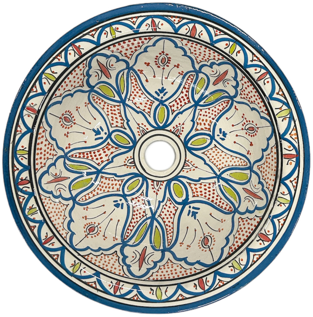 Vasque à poser en céramique marocaine lavabo Ø 40 cm bleu