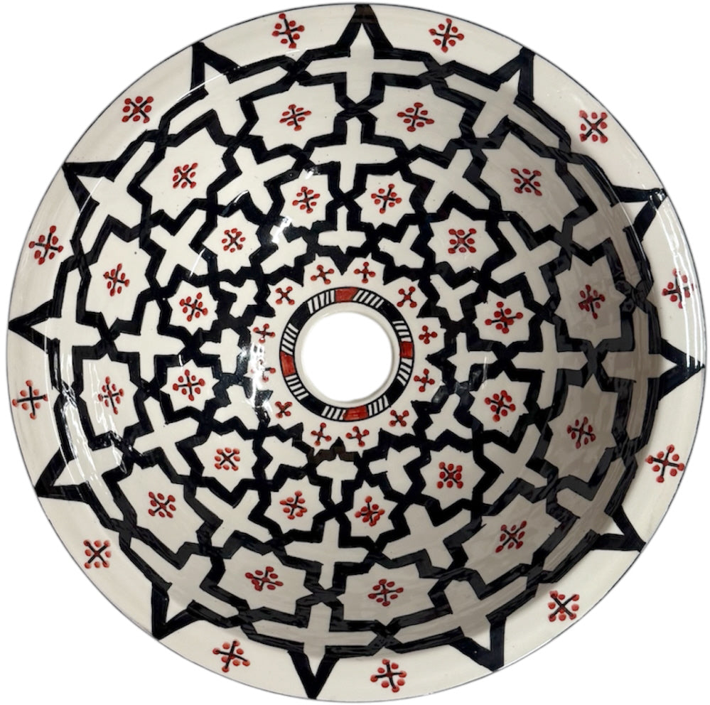 Vasque marocaine FEZ - peinte à la main noir-blanc-rouge