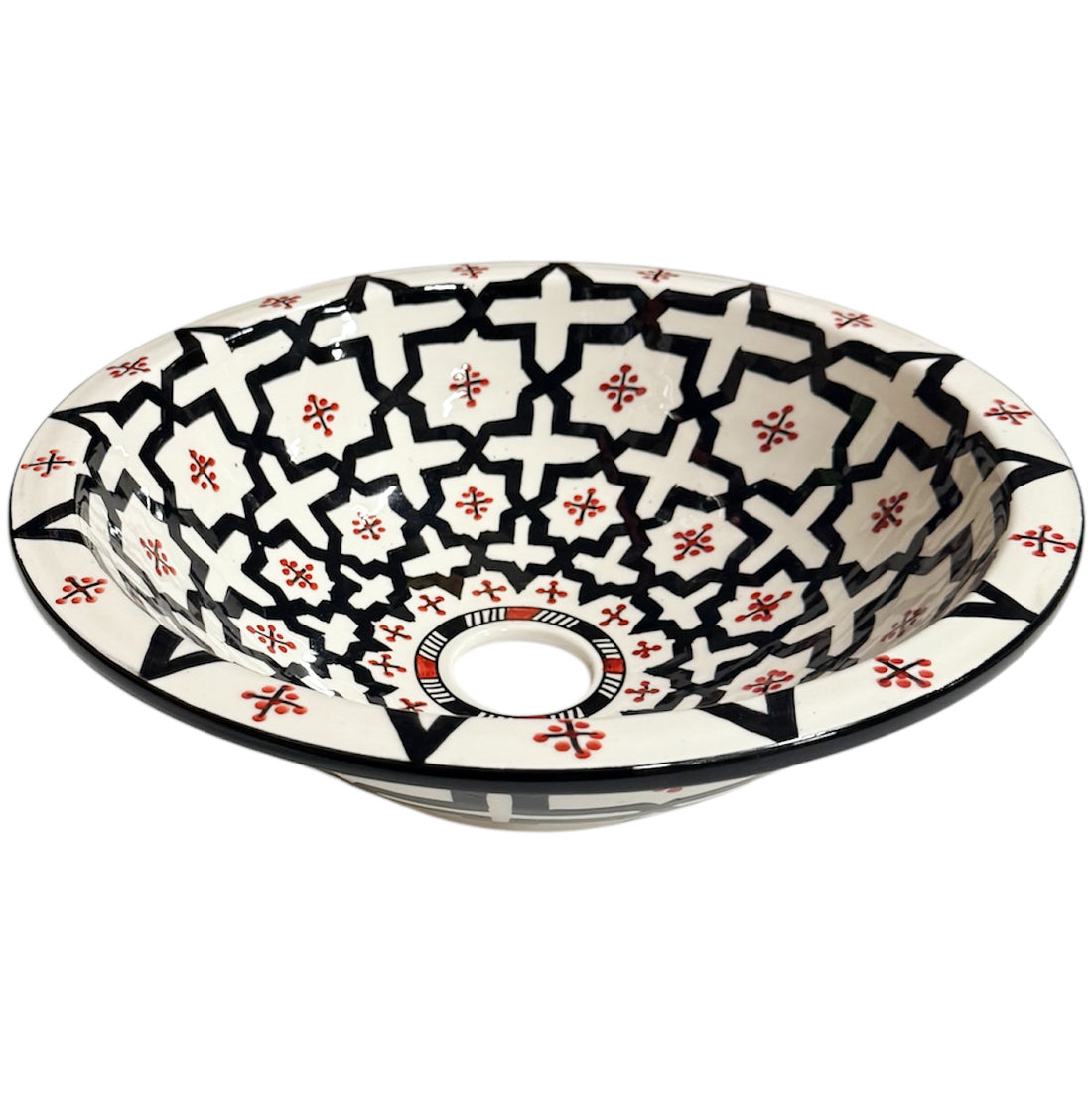 Vasque marocaine FEZ - peinte à la main noir-blanc-rouge