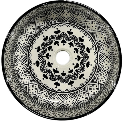 Marokkanisches Keramikwaschbecken 35 cm schwarz-weiß