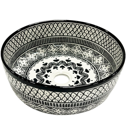 Marokkanisches Keramikwaschbecken 35 cm schwarz-weiß