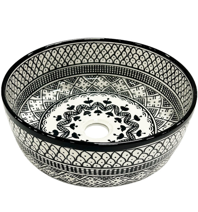 Marokkanisches Keramikwaschbecken 35 cm schwarz-weiß